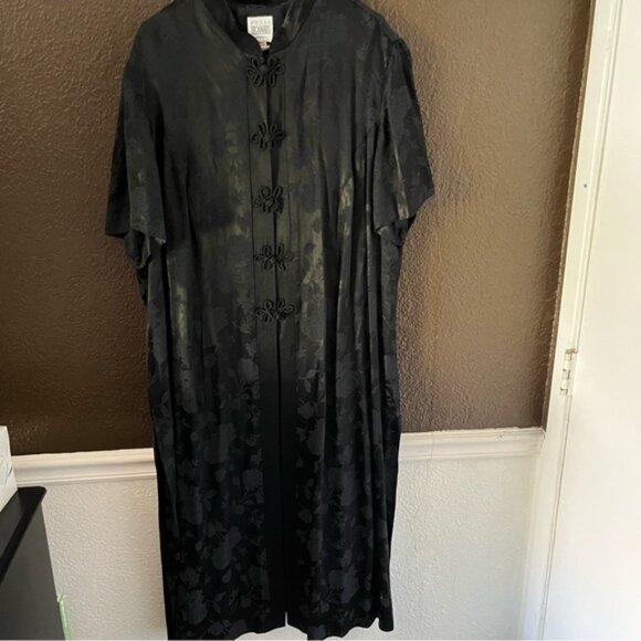 Black Long Length Chinese Style Button Down Embroidered Coat with Pants, 24W - Picture 1 of 12